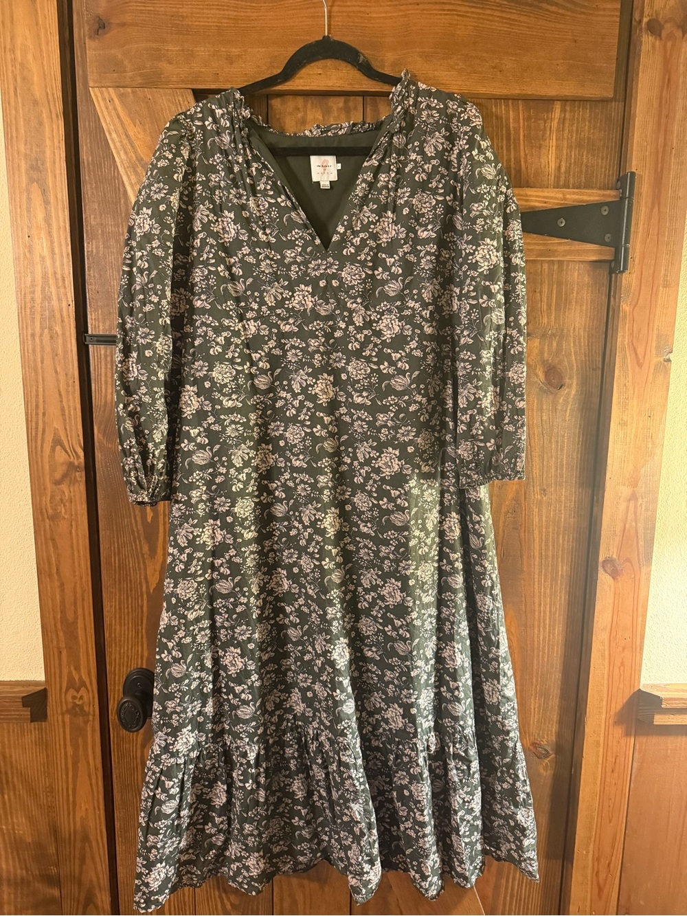 The Nines by HATCH Olive Green Floral Maxi Dress
